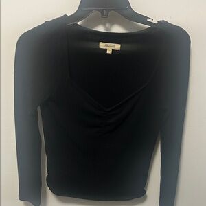 Madewell Black Long-Sleeve V-Neck Ruched Top